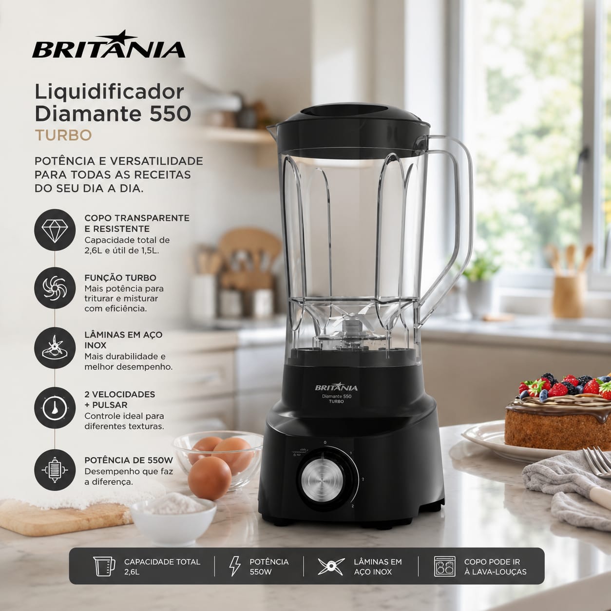 LIQUIDIFICADOR DIAMANTE BRITANIA 03 VELOCIDADES