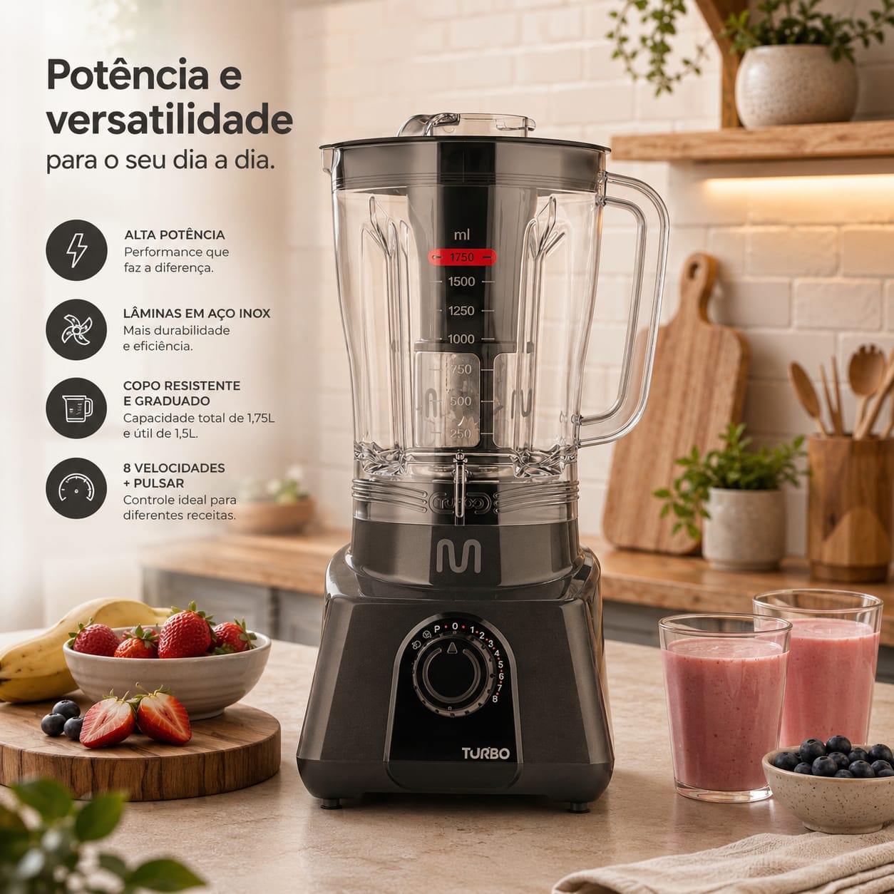 LIQUIDIFICADOR MULTILASER TURBO 1200W PRETO