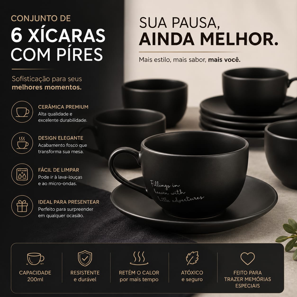 XICARA CHA MANHATTAN 160ML 06 PEÇAS COM PIRES
