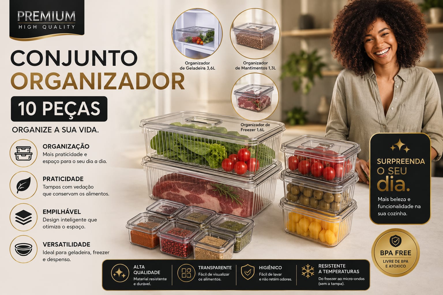 CONJUNTO ORGANIZADOR 10 PEÇAS DE ACRILICO