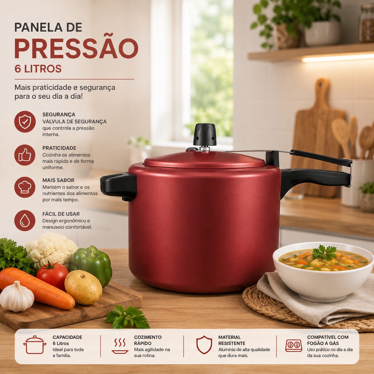 PANELA DE PRESSÃO GOLD 6,0L ANTIADERENTE