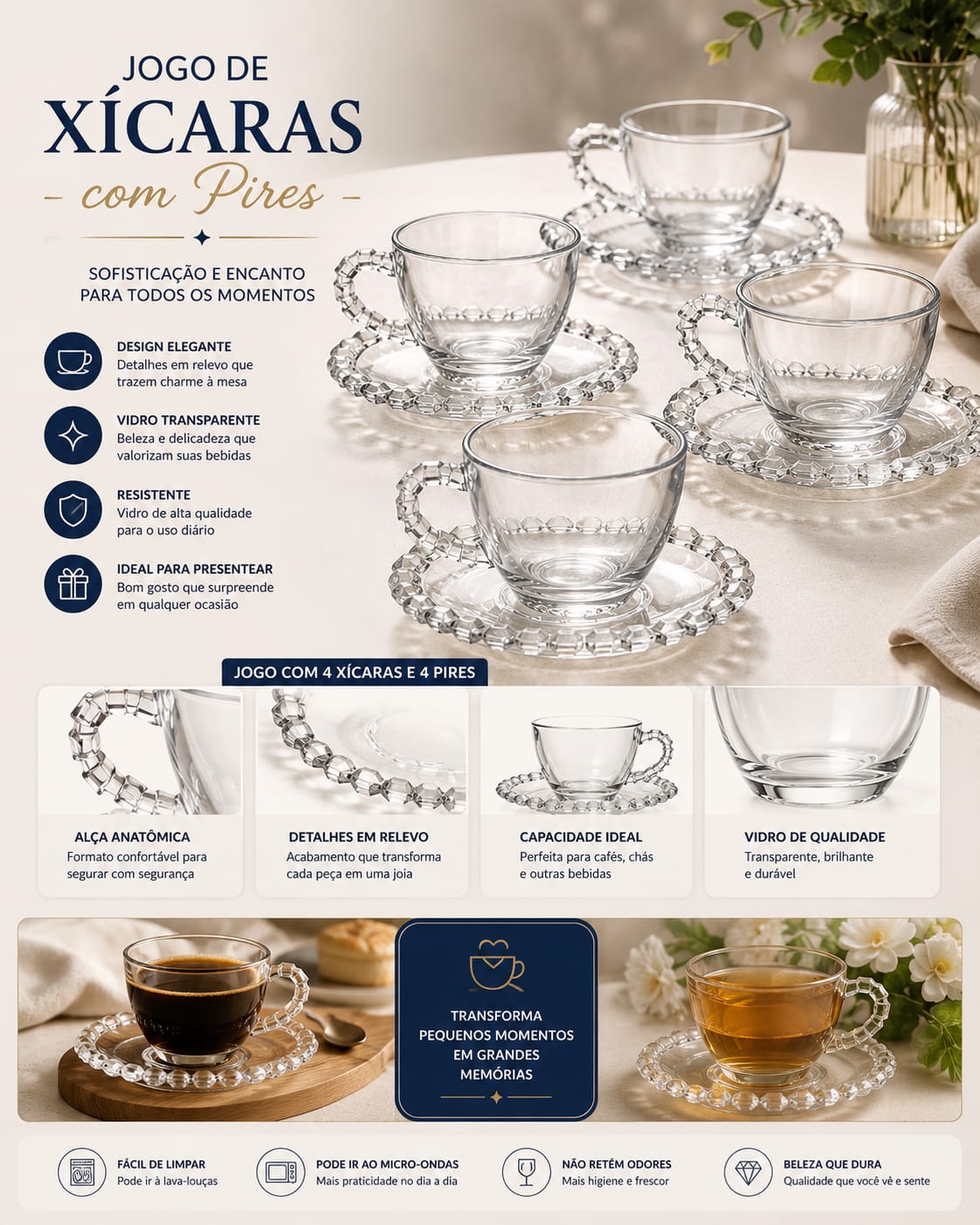 JOGO DE 04 XICARAS BUBBLY 220ML