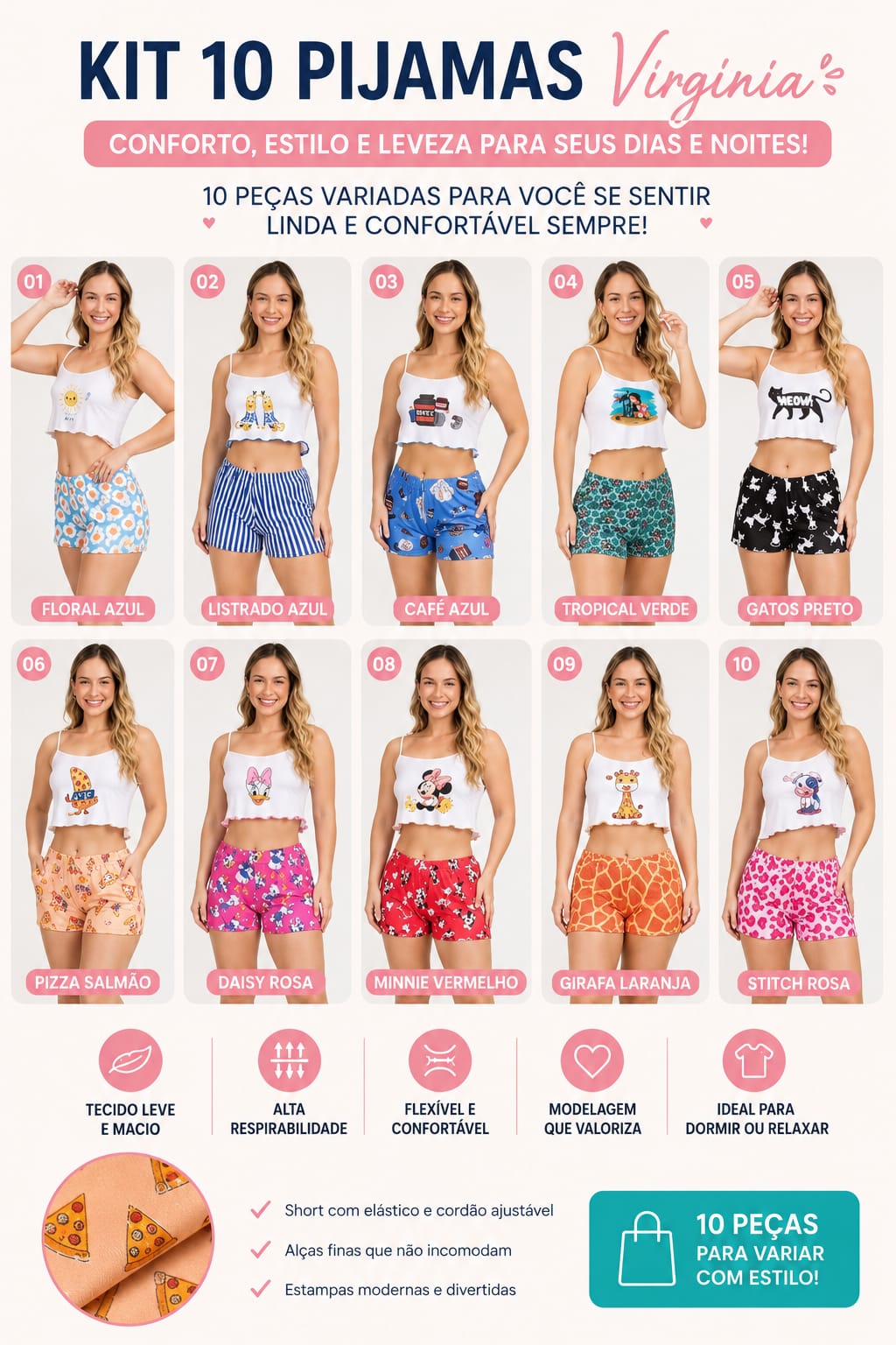 PIJAMA SUEDE PREMIUM ADULTO VIRGINIA KIT C/10