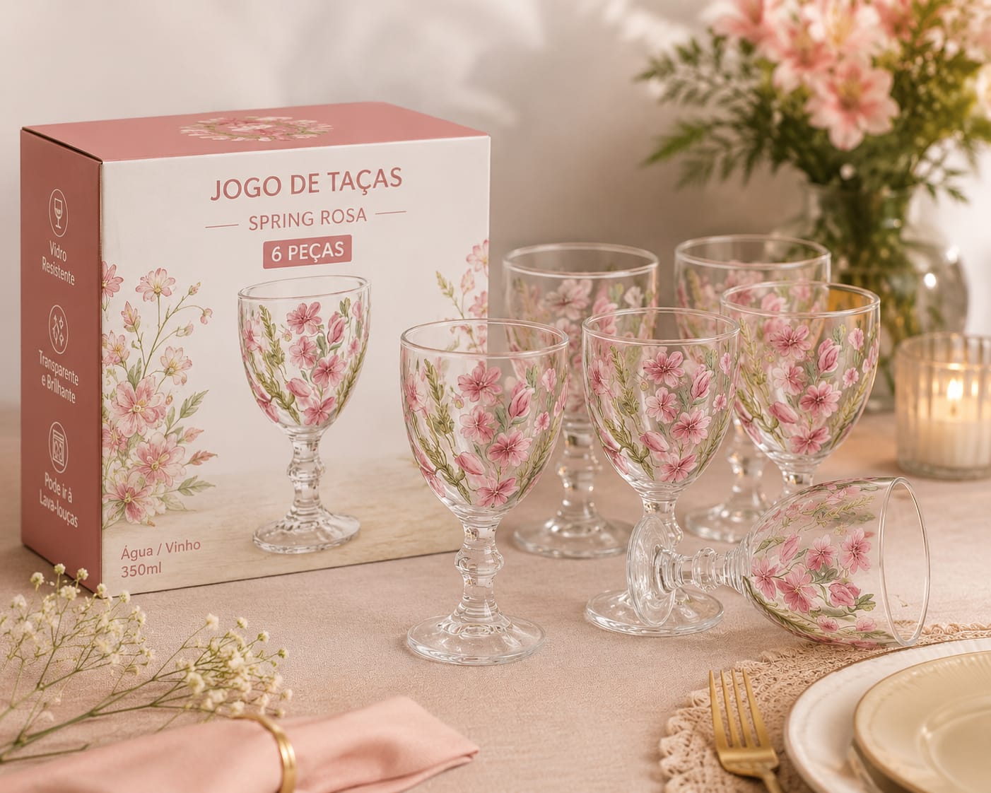 JOGO DE TAÇAS SPRING 350ML LINHA SERVIR 06 PEÇAS - TCVN073/RS